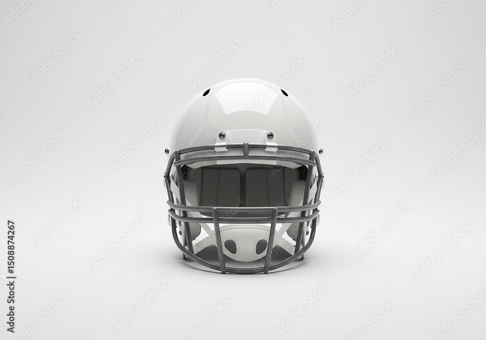Fototapeta premium White American football helmet, front view, on plain white background