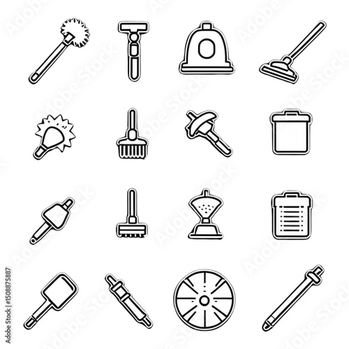 バケツと洗浄ツールアイコン｜Buckets and Washing Tool Icons