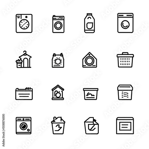 洗濯と掃除用品アイコンセット｜Laundry and Cleaning Supplies Icon Set