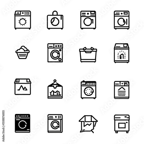 洗濯と掃除用品アイコンセット｜Laundry and Cleaning Supplies Icon Set