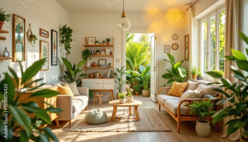 Wallpaper Mural Cozy and Inviting Living Room with Natural Light and Indoor Plants in Bright Environment Torontodigital.ca