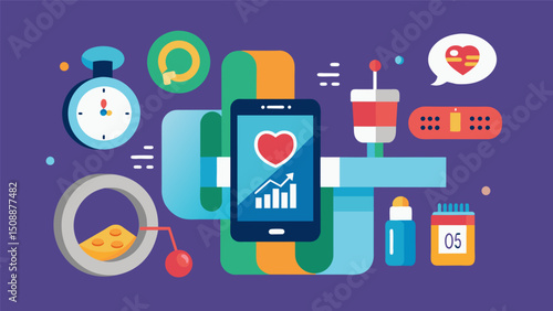 A fitness tracker that not only monitors exercise and sleep patterns but also syncs with a smart scale and nutrition app to provide a holistic view of ones health.. Vector illustration