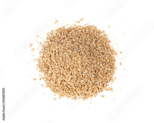 Tableau sur toile Spelt flakes isolated, dry raw rolled flat oat grains, wheat, oatmeal or bran, b
