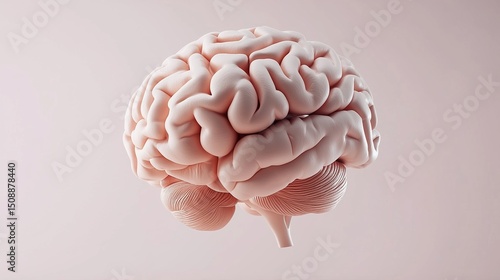 Detailed 3D render of a human brain isolated on soft background, symbolizing intelligence and mental health.