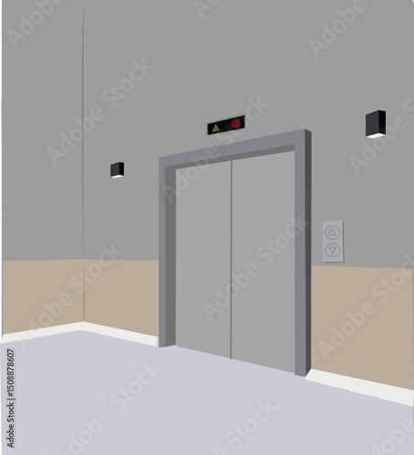 elevators with close doors.Modern elevator with closed metal doors. 