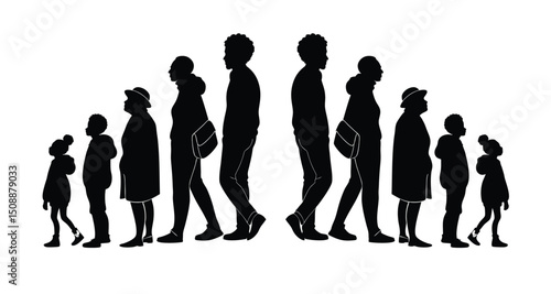 Group of people standing silhouette vector illustration. people vector illustration on a white background and show the diversity and unity of the group.