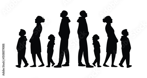 Group of people standing silhouette vector illustration. people vector illustration on a white background and show the diversity and unity of the group.