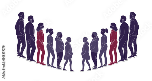Group of people standing silhouette vector illustration. people vector illustration on a white background and show the diversity and unity of the group.