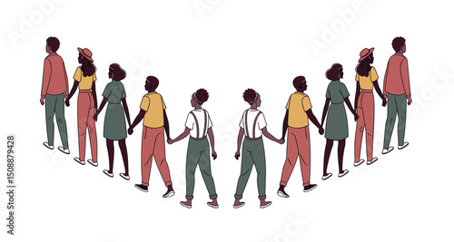 Group of people standing silhouette vector illustration. people vector illustration on a white background and show the diversity and unity of the group.