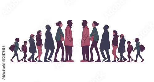 Group of people standing silhouette vector illustration. people vector illustration on a white background and show the diversity and unity of the group.