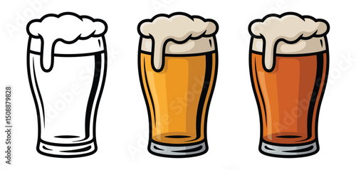 Three Pint Glasses of Beer Illustration Set