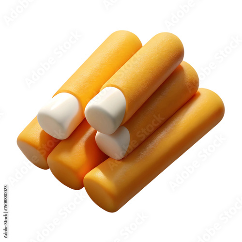 3D Delicious Crunchy Mozzarella Cheese Sticks with Melting Center – Tasty Fried Snack Food Isolated on Black Background.Tasty Fast Food Icon for Menu Design, Kids Graphics, and Food Branding  PNG