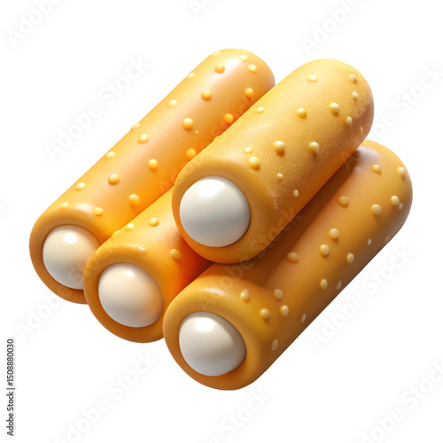 3D Delicious Crunchy Mozzarella Cheese Sticks with Melting Center – Tasty Fried Snack Food Isolated on Black Background.Tasty Fast Food Icon for Menu Design, Kids Graphics, and Food Branding  PNG