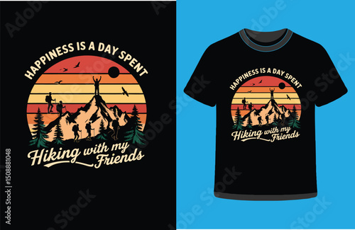 Go Hiking Typography with Mountain Landscape and Trekker Illustration 
