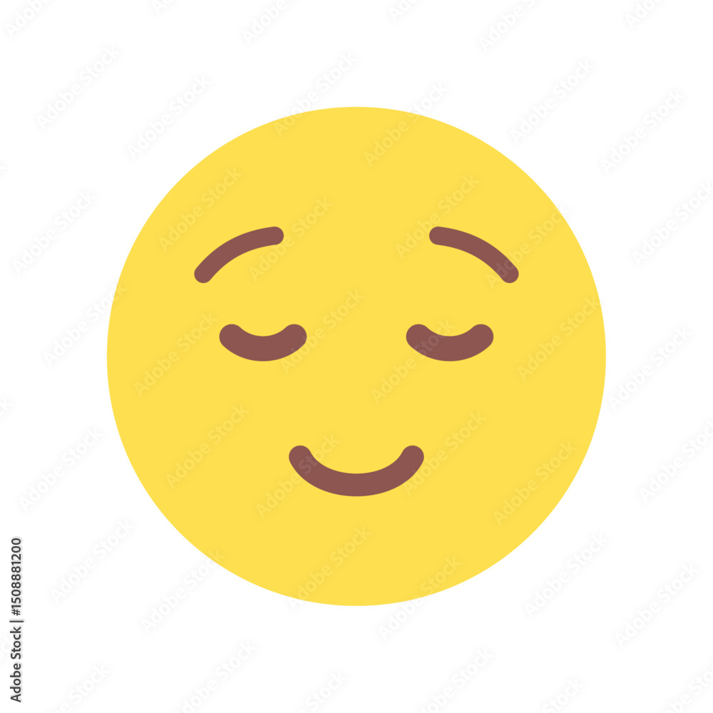 Fototapeta premium 目を閉じで穏やかに微笑むシンプルな絵文字 - 満足や感謝･安心や幸せのイメージアイコン素材