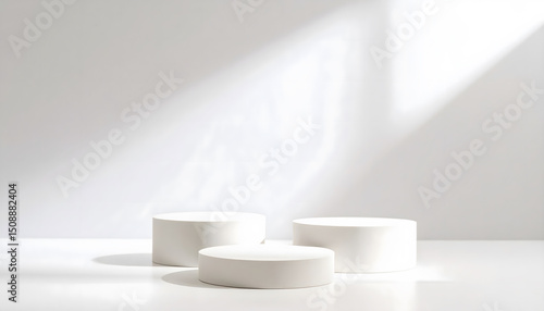 Wallpaper Mural Minimalist Interior with White Circular Bench, Natural Light and Polished Wood Floor Torontodigital.ca