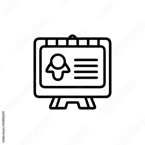 Icon of a signboard displaying user information on an easel  