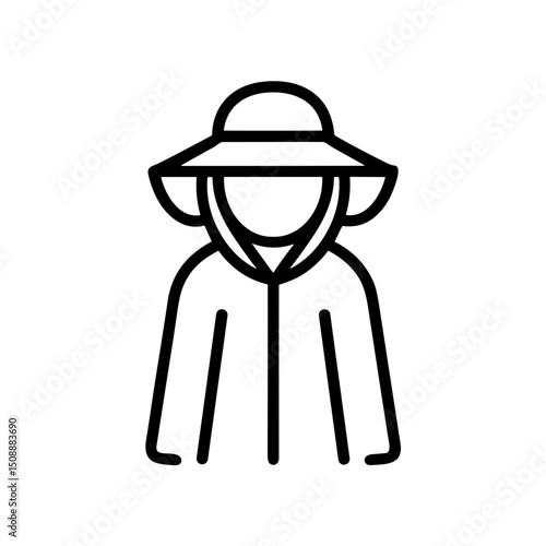 Person wearing a light poncho and a sun hat for outdoor protection  
