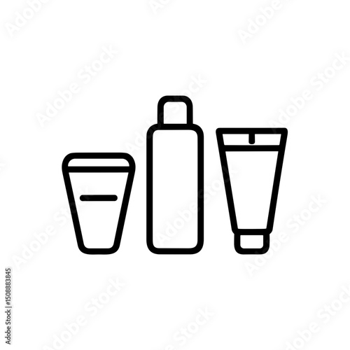 Three mini toiletries in travel kit for preparing summer wardrobe  