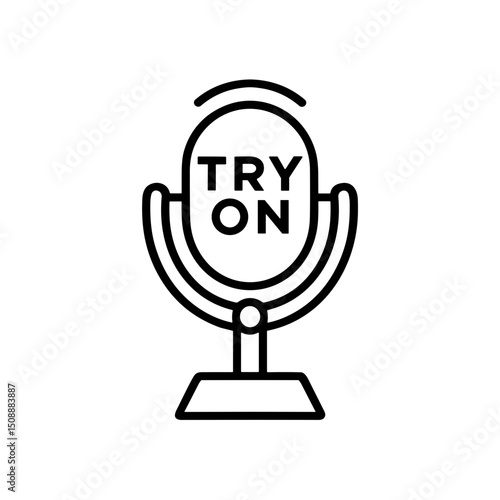 Retro microphone with "TRY ON" label in minimalist style  