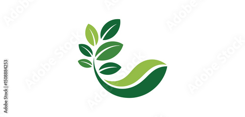Green Leaf Branch and Wave Logo Design for Eco Business