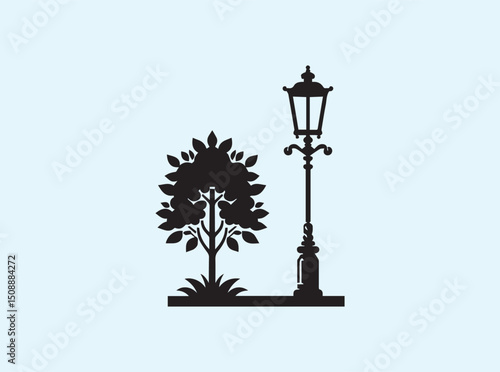 Traditional Lamp Post with Adjacent Tree

