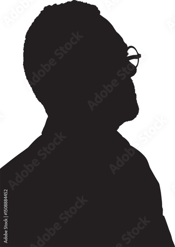 vector; silhouette side view of adult man look up