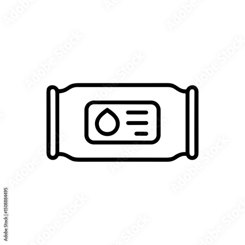 Wet wipes packet icon in minimalist line art design for hygiene  