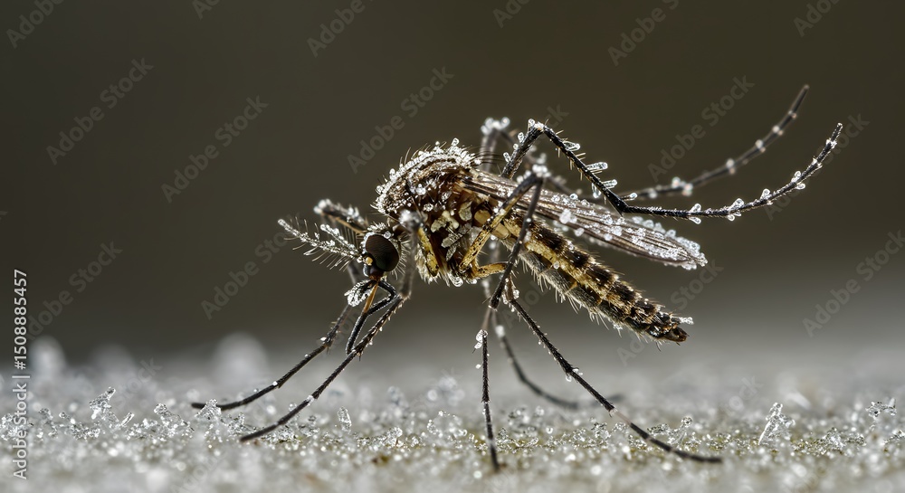 Fototapeta premium Close-up Macro Photography of a Mosquito Covered in Dew Droplets