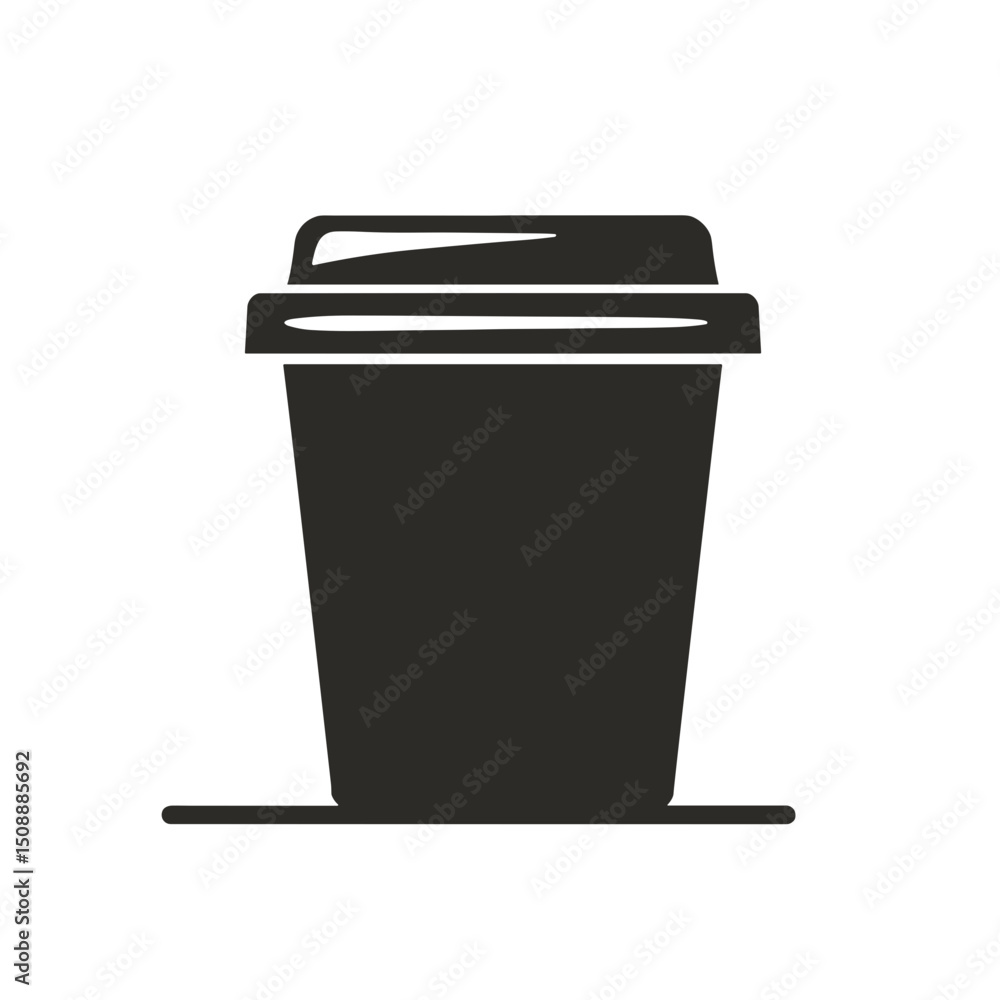 Black coffee cup with lid on a flat surface in minimal style Black coffee cup with lid on a flat surface in minimal style