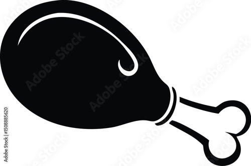 A simple black and white of a delicious fried chicken leg is shown