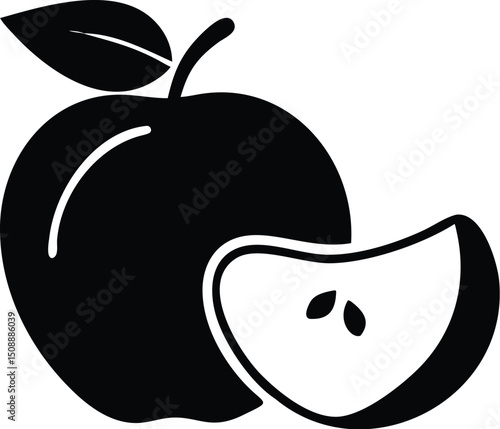 Apple piece beside a whole fruit displaying freshness in a cutout on a transparent background