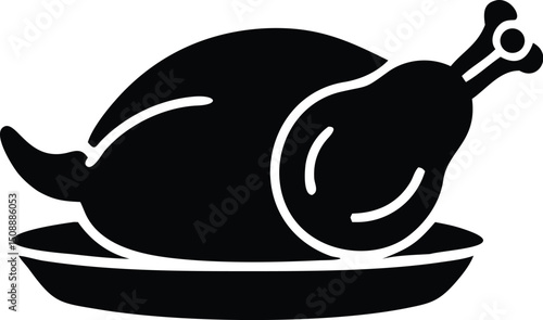Silhouette of a roasted chicken is on a simple platter, presented against transparent backdrop