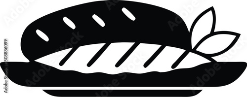 Black silhouette displays grilled steak atop angled fries and leafy garnish on a plate