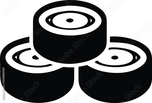 Stacked maki rolls present simple shapes and a clean monochromatic appearance on a transparent background