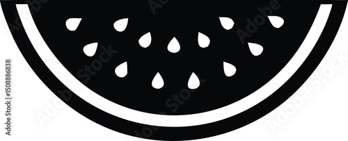 Half slice of watermelon showing juicy flesh and seeds on a transparent background
