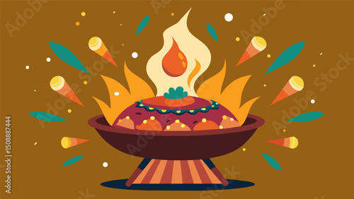 A burst of applause as the final dish from the Pachamanca Earth Oven is served showcasing the incredible flavors and textures that can only be achieved through this unique od.. Vector illustration