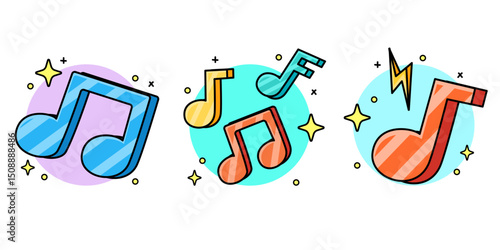 Music notes song colorful key melody sound icon symbol musical on pastel background. Creative voice entertainment voice banner. 3D vector illustration. Minimal cartoon style elements design.