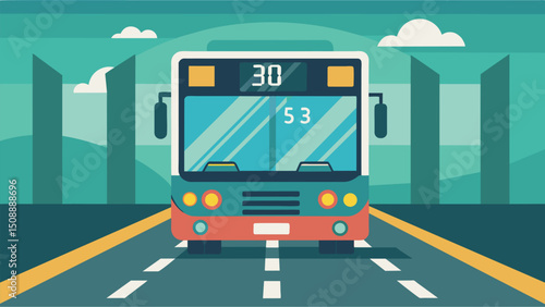 A digital display inside a bus showing the driver the calculated estimated time of arrival at the next stop based on realtime traffic and road data.. Vector illustration
