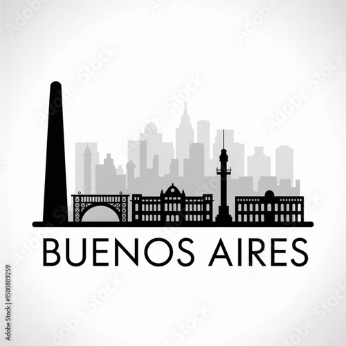 Buenos Aires Skyline Silhouette — Historic Argentina Cityscape Vector Illustration