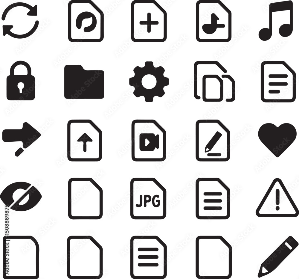 Document and File Management Icons Set – Minimal Black UI Symbols for Digital Organization Document and File Management Icons Set – Minimal Black UI Symbols for Digital Organization