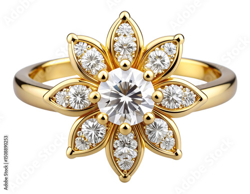 Untitled design - Classic Yellow Gold Engagement Ring with Solitaire Diamond, PNG Transparent Background (2)
