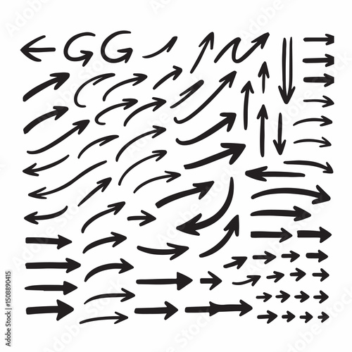 Hand drawn arrow set featuring curved, straight, dotted, and swirled arrows design, arrow vector for creative design, presentations, infographics, and decorative purposes
