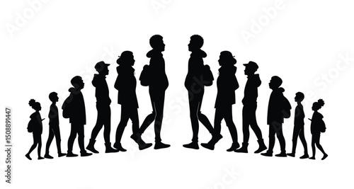 Group of people standing silhouette vector illustration. people vector illustration on a white background and show the diversity and unity of the group.