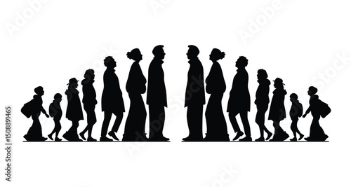 Group of people standing silhouette vector illustration. people vector illustration on a white background and show the diversity and unity of the group.