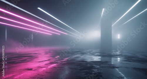 Wallpaper Mural Neon Lights in Misty Space, Abstract Glowing Background, Cyberpunk Aesthetic. Torontodigital.ca