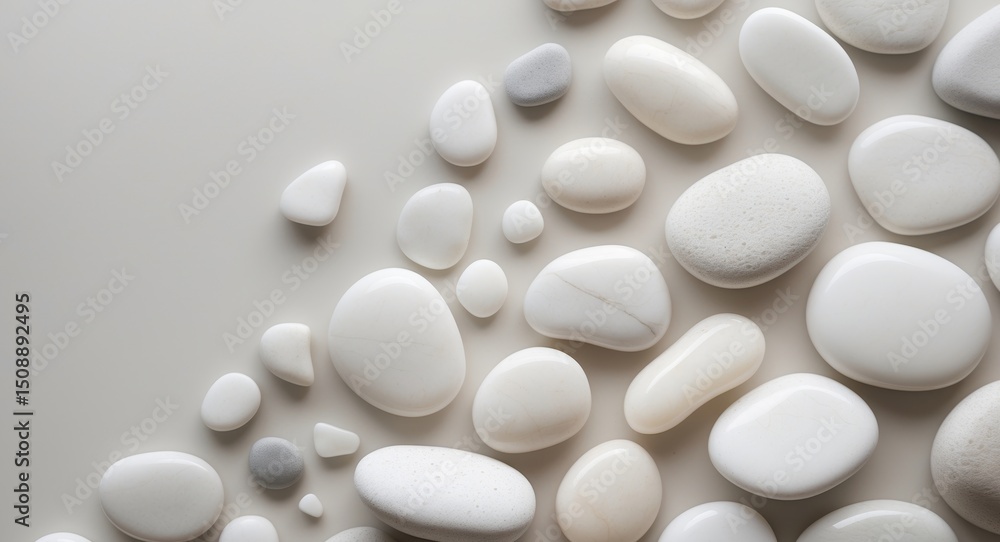 Serene Arrangement of White and Gray Stones on a Neutral Background, Minimalist Style. Serene Arrangement of White and Gray Stones on a Neutral Background, Minimalist Style.