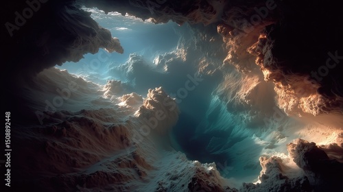 Hollow Earth Beneath the Sea, Conceptual Illustration of Subterranean Worlds