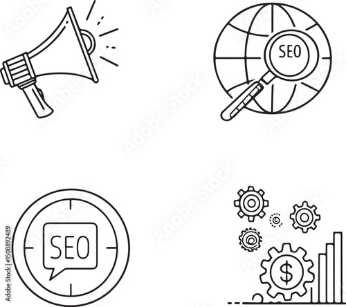 SEO and Marketing Outline Icons for Web Design and Development