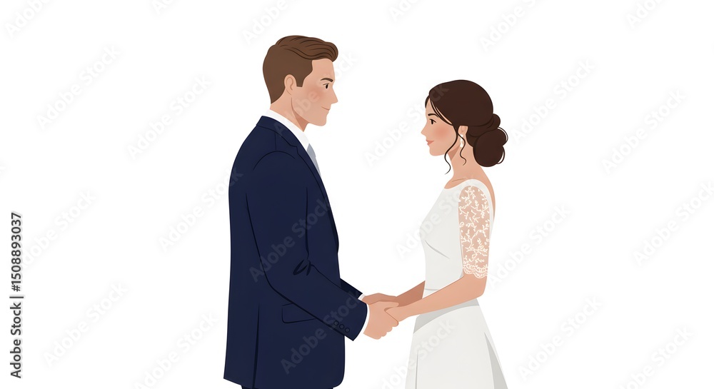 Elegant Wedding Couple Holding Hands Illustration Elegant Wedding Couple Holding Hands Illustration
